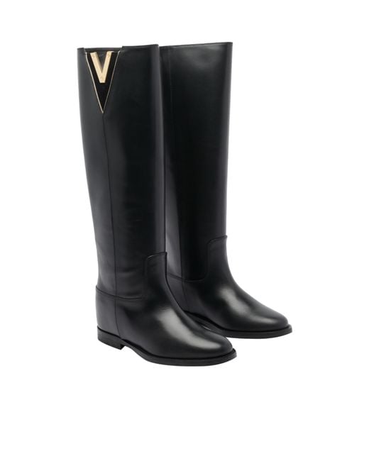 Via Roma 15 Black Maxi Logo Round Toe Boots