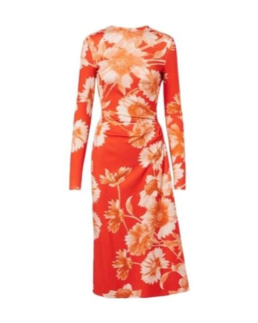 Erdem Red Floral Draped Ponte Jersey Midi Dress