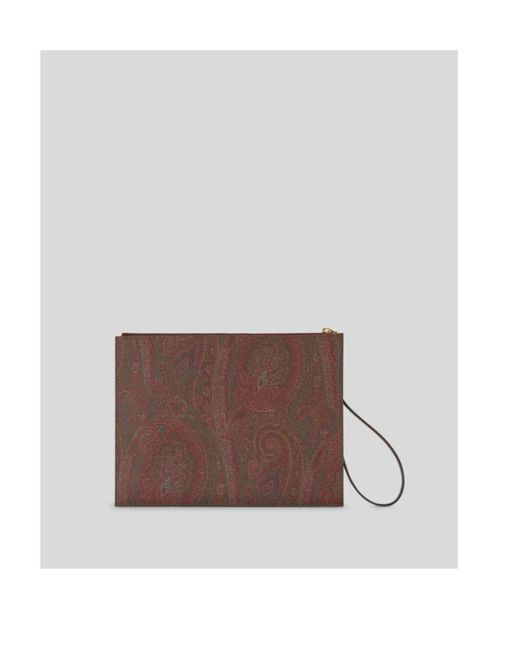 Etro Brown Logo-Embroidered Paisley-Printed Zipped Pouch