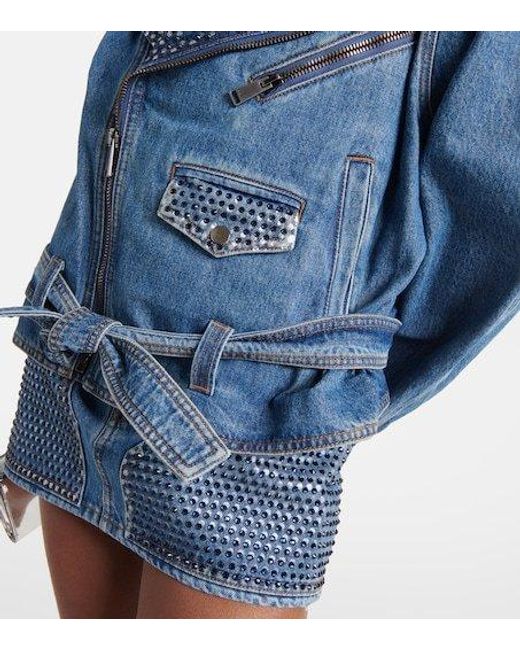 Area Blue Crystal-Embellished Denim Jacket