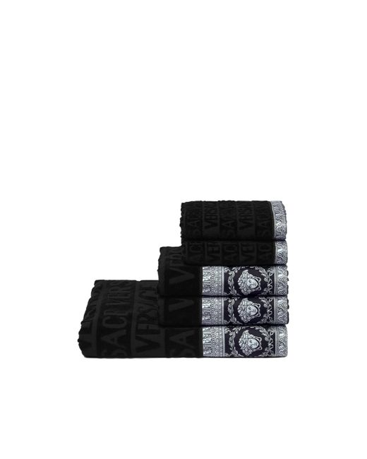 Versace Black 5-Piece Patterned Towel Set for men