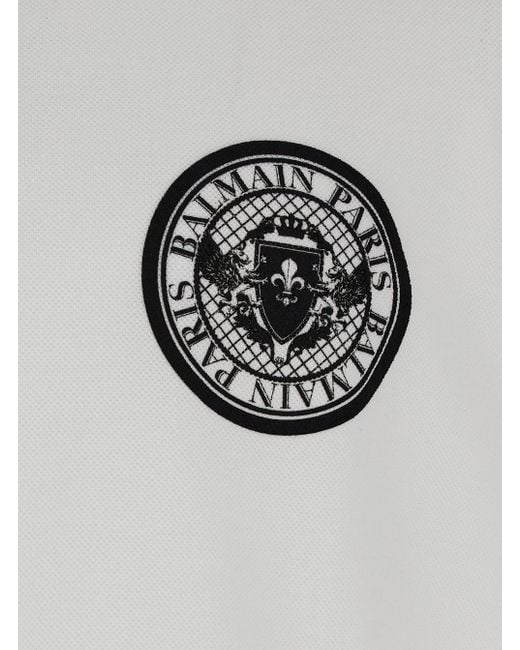 Balmain White Coin-Printed Polo Shirt for men