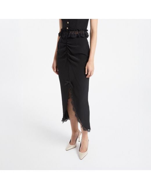 Alessandra Rich Black Lace-Trim Midi Skirt