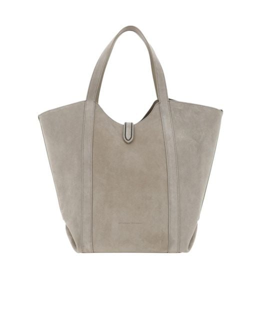 Brunello Cucinelli Gray Panelled Suede Tote Bag