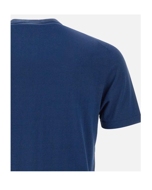Kangra Cashmere Blue Kangra Crew Neck Cotton T-Shirt for men