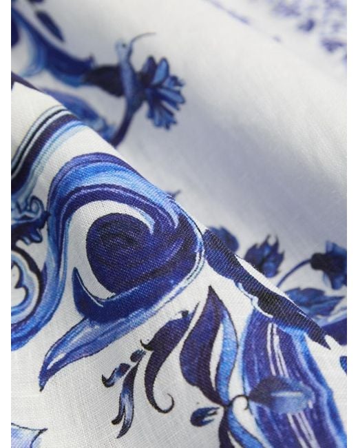 Alice + Olivia Blue Floral-Print Linen Shirt