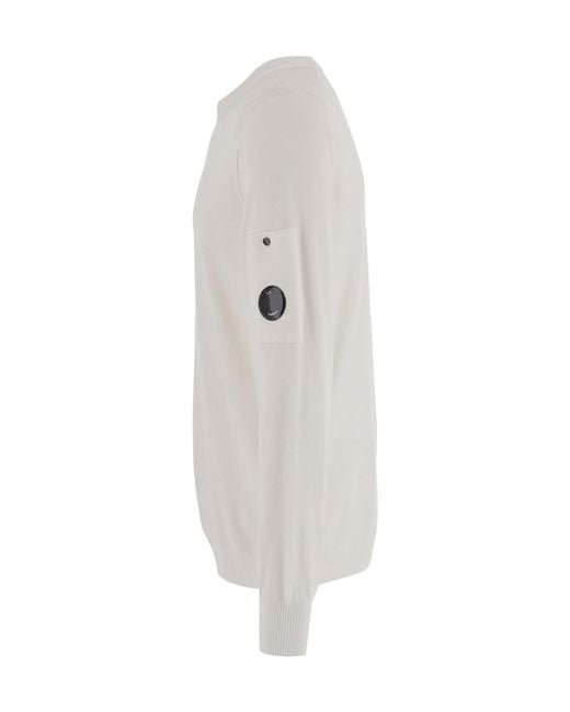 C P Company White Crewneck Lens Jumper for men