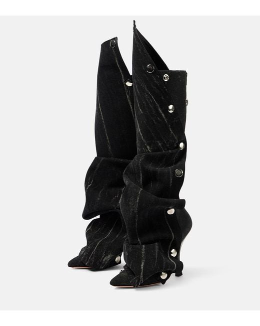 Y. Project Black Snap Denim Knee-High Boots