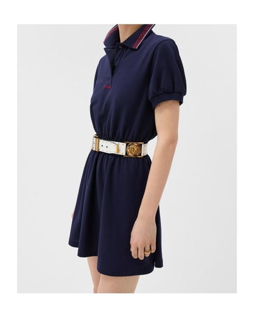 Versace Blue Logo-Embroidered Mini Polo Dress