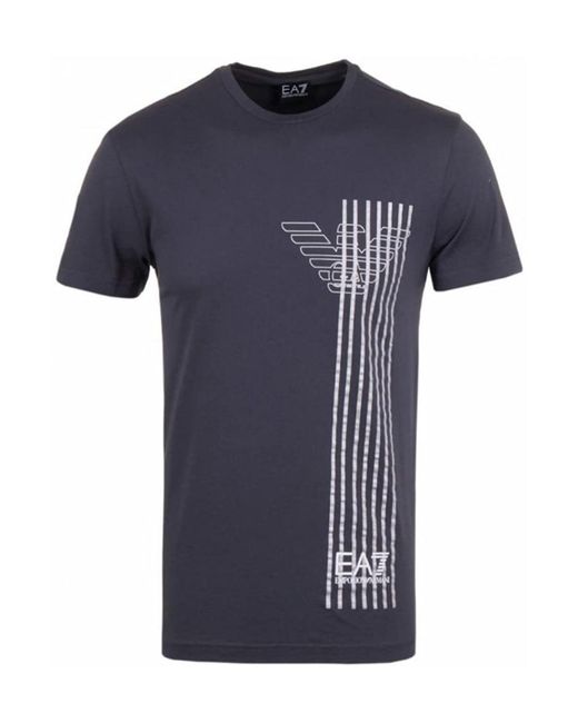EA7 Blue Round Collar Logo T-Shirt for men
