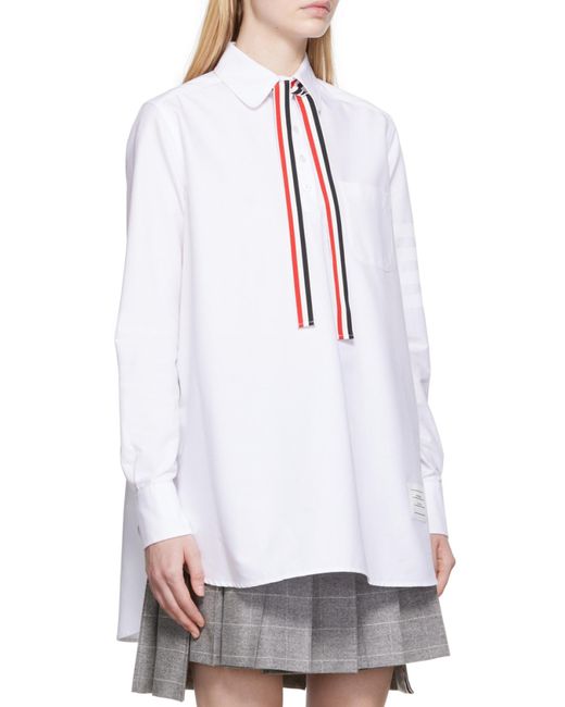 Thom Browne White Rwb Bow-Tie Detail Long-Sleeve Shirt