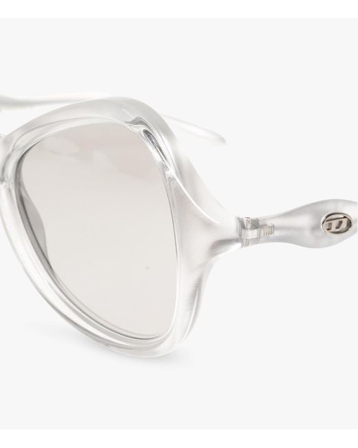 DIESEL White Geometric Frame Sunglasses