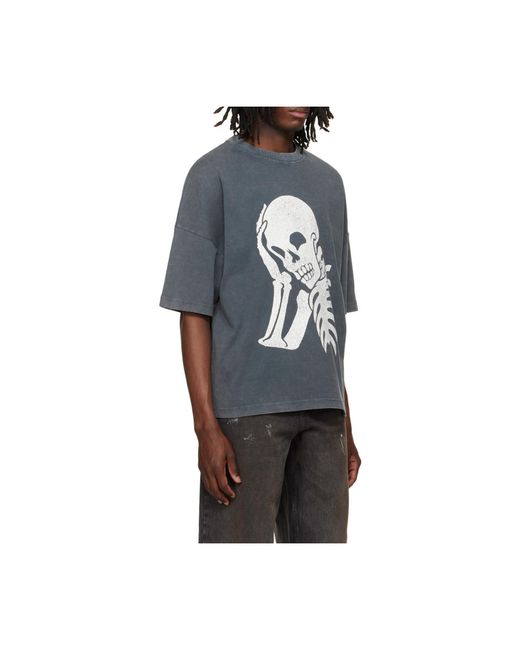 Palm Angels Gray Skull-Print Washed T-Shirt for men