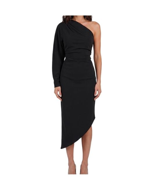FEDERICA TOSI Black One-Shoulder Cady Longuette Dress