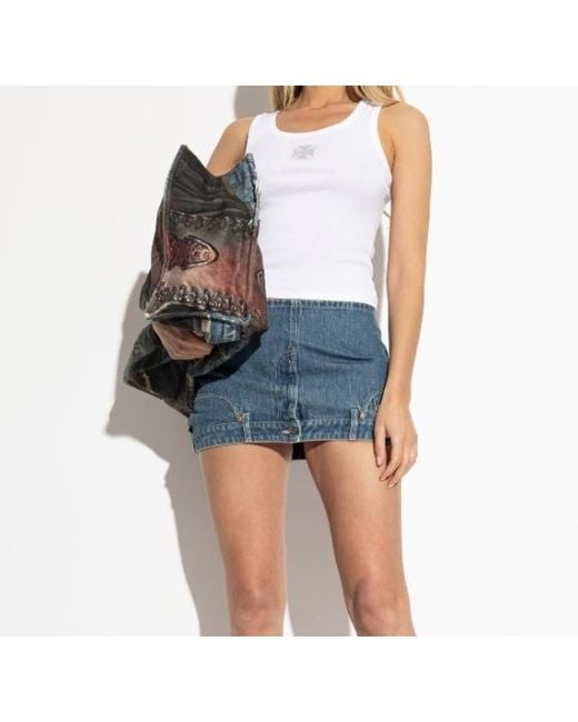Vetements White Logo Embellished Ribbed Tank Top