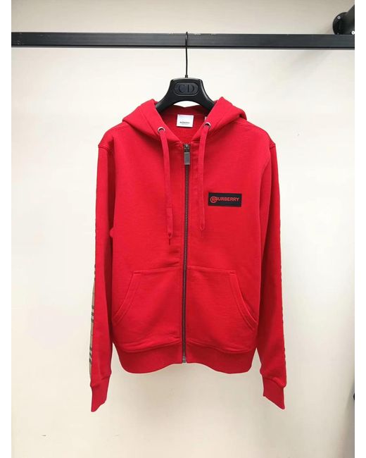 Burberry Red Checked Hooded Sweatshirt