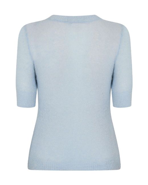 Boss Blue Fitted Crewneck Midsleeve Knit Top