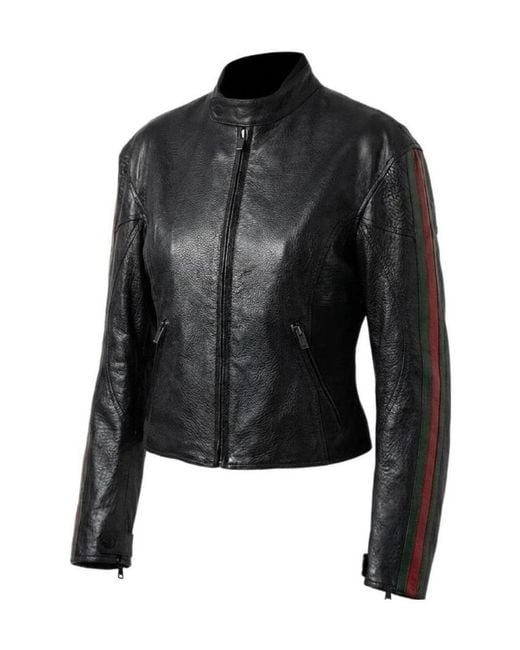 Gucci Black Leather Biker Jacket With Web