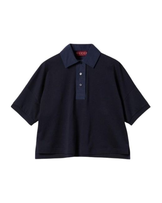 Gucci Blue Cotton Jersey Polo Shirt With Embroidery