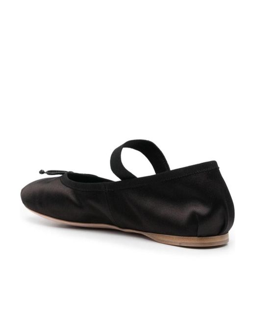 Miu Miu Black Bow-Detail Satin Ballerina Shoes