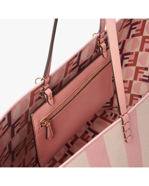 Fendi Pink Roll Striped Large Tote Bag