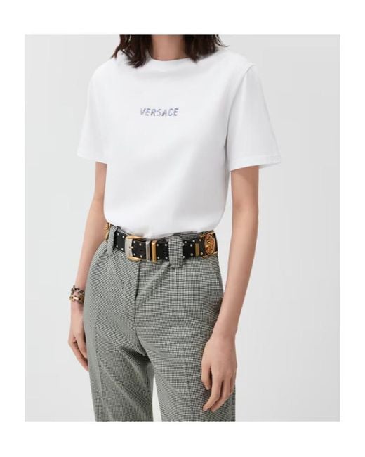 Versace White Slim Cotton Jersey T-Shirt With Embroidered Logo