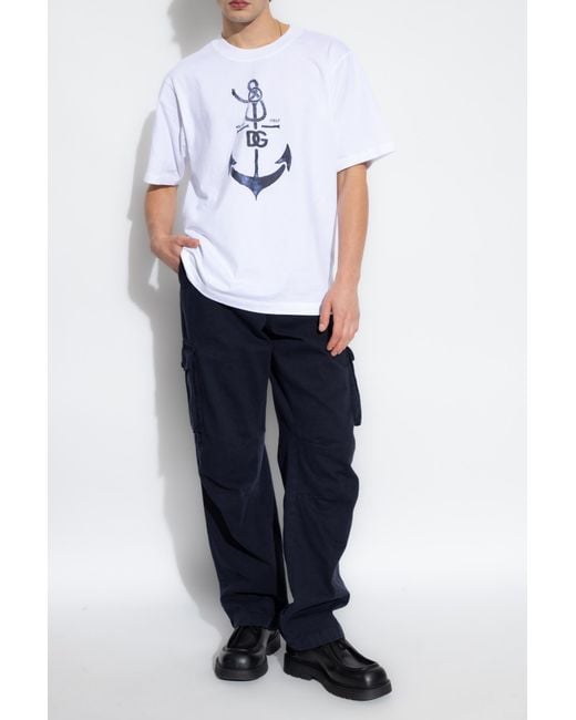 Dolce & Gabbana Blue Logo-Plaque Straight Leg Cargo Trousers for men