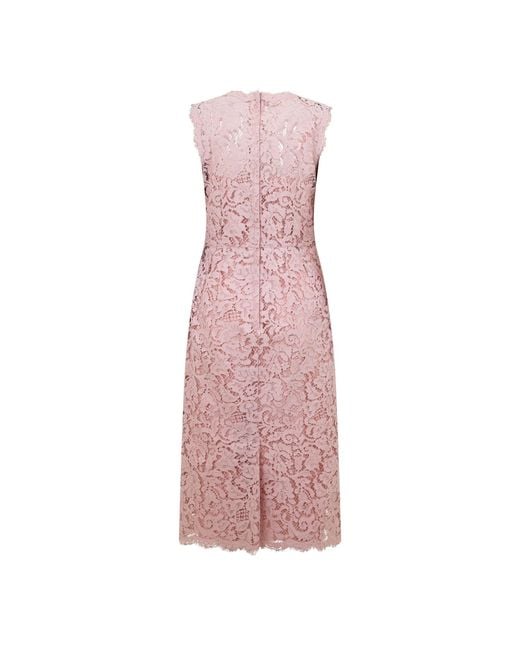 Dolce & Gabbana Pink Floral Lace Midi Dress