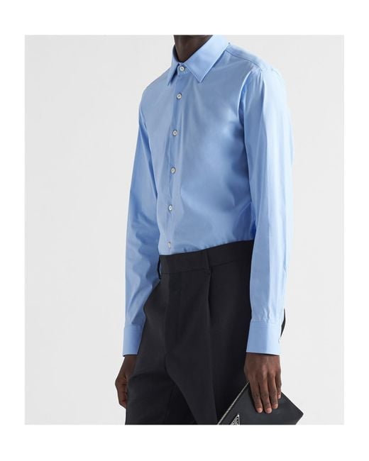 Prada Blue Long Sleeved Curved Hem Shirt for men