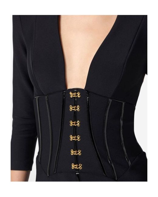Elisabetta Franchi Black Corset Detail Dress