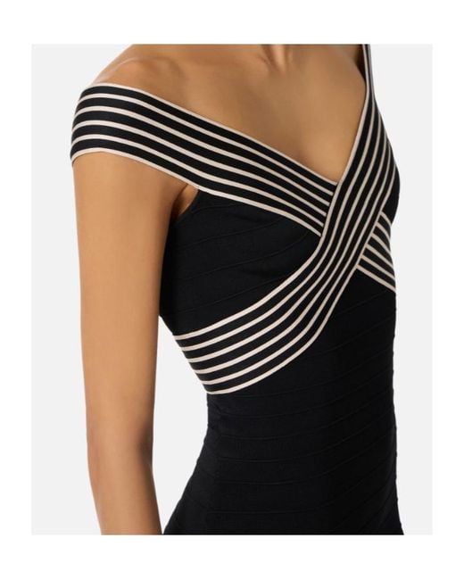 Elisabetta Franchi Black Striped Bands Knit Long Dress