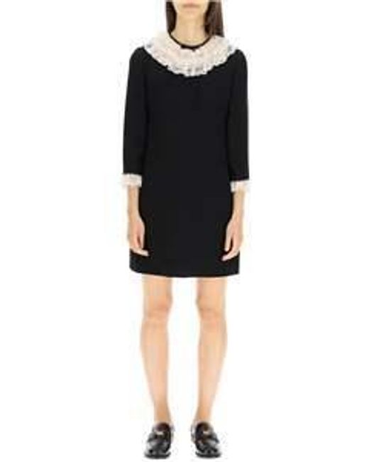 Miu Miu Black Lace Trimming Long Sleeved Mini Dress