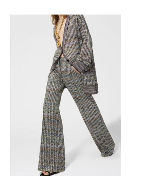 Missoni Gray Zigzag-Knit Sequin-Embellished Trousers
