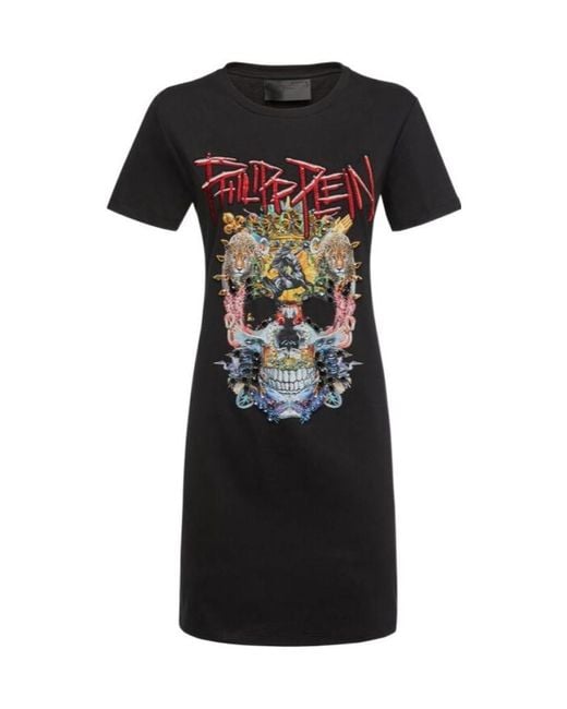 Philipp Plein Black Logo Details T-Shirt Dress