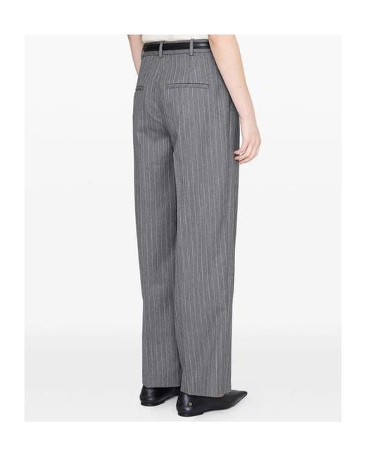 Anine Bing Gray Pinstriped Pleated Trousers