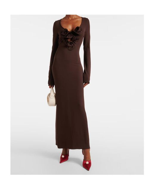 Magda Butrym Brown Floral-Applique Jersey Maxi Dress