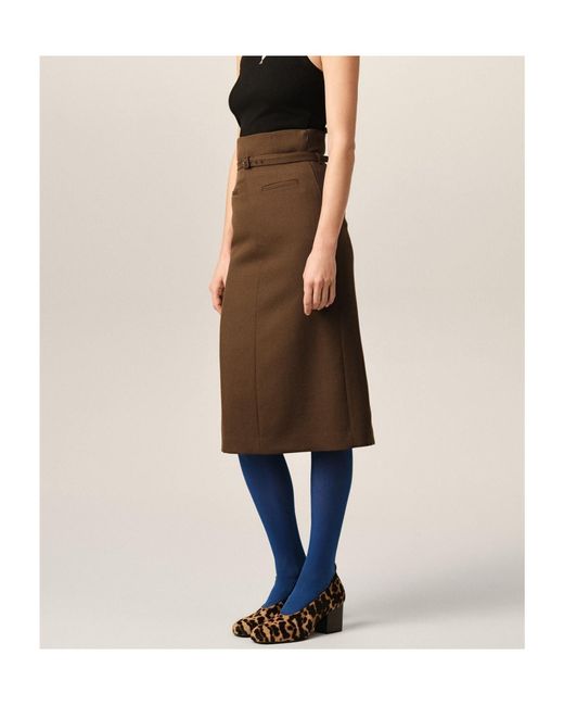 AMI Brown Ami Belted Pencil Skirt