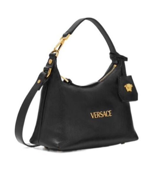 Versace Black Logo Plaque Zipped Shoulder Bag