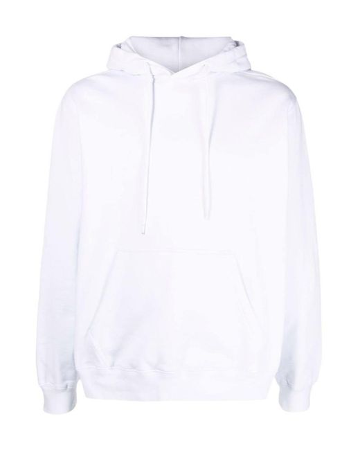 MSGM White Logo Printed Drawstring Hoodie for men