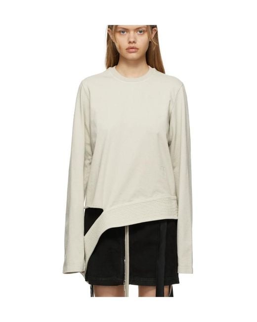Rick Owens White Logo Round Neck Asymmetrical Pullover