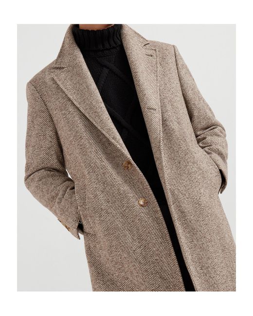 Brunello Cucinelli Brown Chevron-Pattern Single-Breasted Coat for men