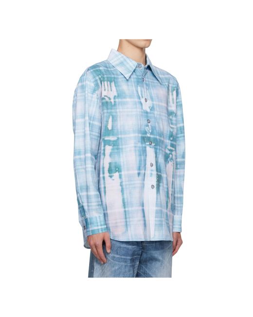 ANDERSSON BELL Blue Trompe L'Oeil Printed Check Shirt for men