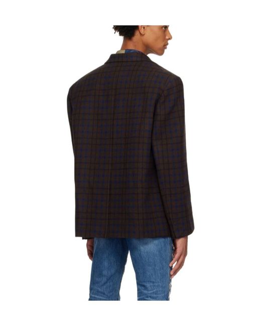 we11done Black Grid-Pattern Single-Breasted Blazer for men