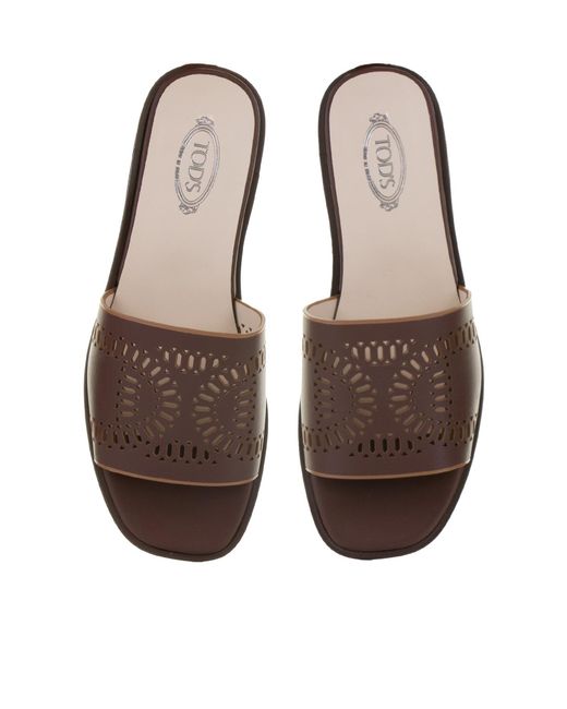 Tod's Brown Laser-Cut Open-Toe Sandals