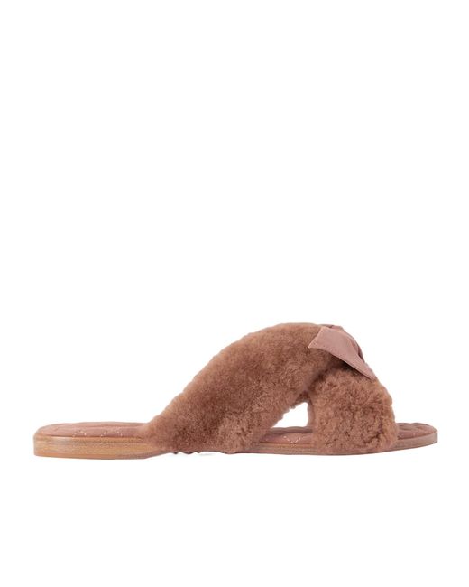 Alexandre Birman Brown Maxi Clarita Bow-Embellished Suede-Trimmed Shearling Slides