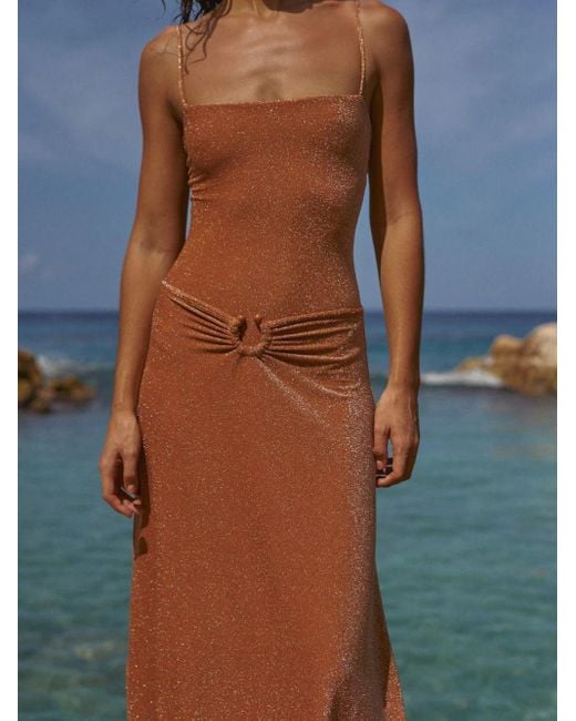 Johanna Ortiz Brown Rainstorm Lurex-Detail Midi Skirt