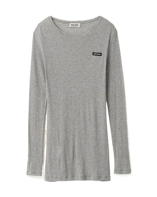 Miu Miu Gray Ribbed Knit Jersey Dress