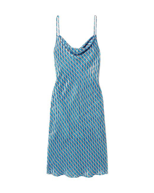 Dries Van Noten Blue Cowl-Neck Striped Slip Dress