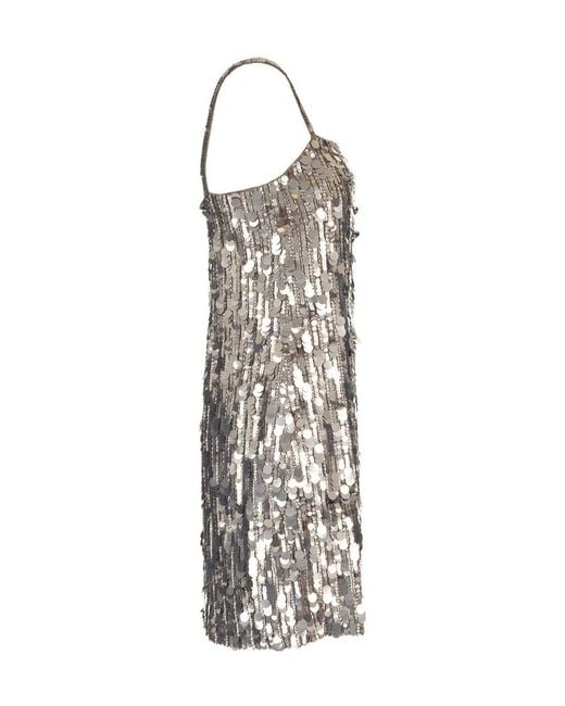 P.A.R.O.S.H. White P.A.R.O..H. Midi Dress Full Sequins