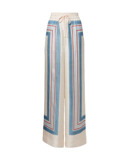 Zimmermann Blue Printed Silk Wide-Leg Pants